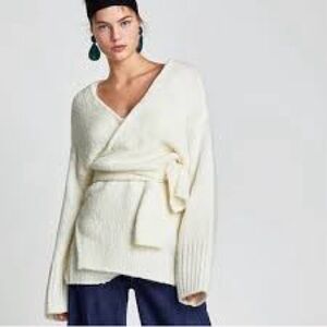 Zara Cream V-Neck Wrap Sweater